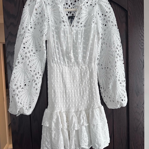 Aqua Dresses & Skirts - Aqua White Smocked Tiered Sundress with Bishop Sleeves